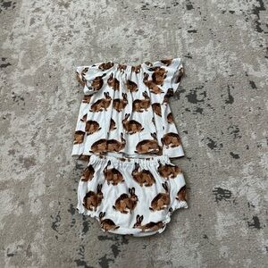 Milkbarn Baby Brown Bunny Dress and Bloomer Set Size 6-12 Months